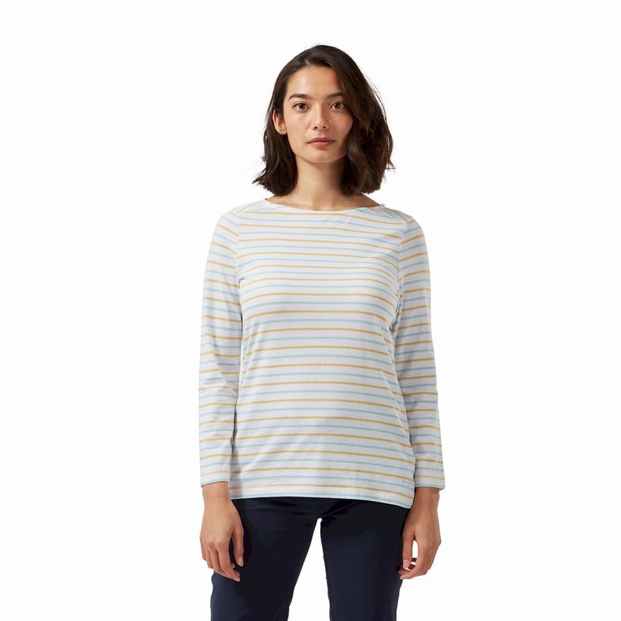 Craghoppers Blanca 3/4 Sleeved Top T-shirts Dame Blå Gul Striber | OMA4211JK