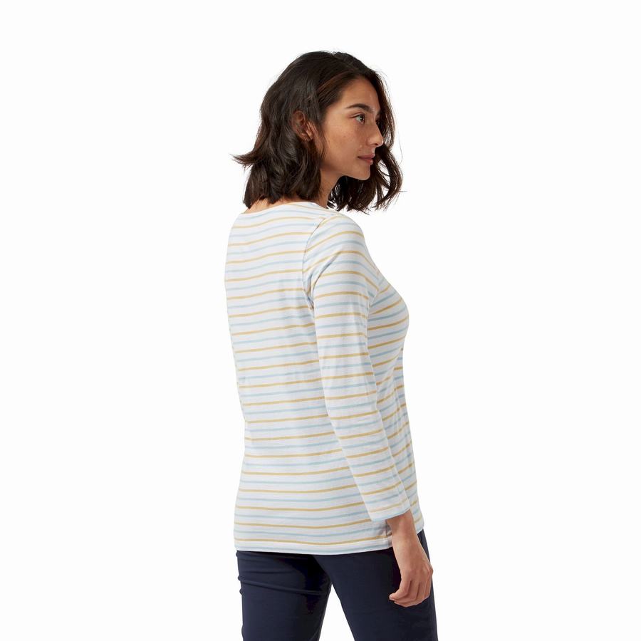 Craghoppers Blanca 3/4 Sleeved Top T-shirts Dame Blå Gul Striber | OMA4211JK