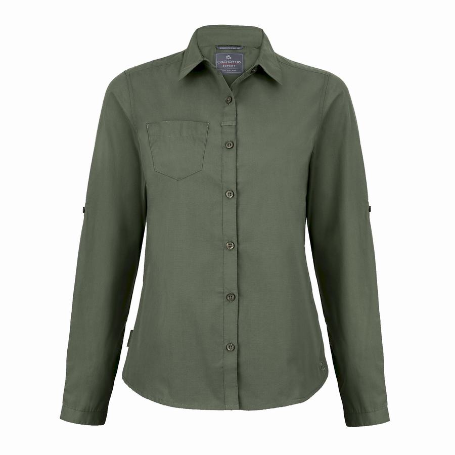 Craghoppers Expert Kiwi Long Sleeved Skjorter Dame Mørkegrøn | ECQ7596OJ