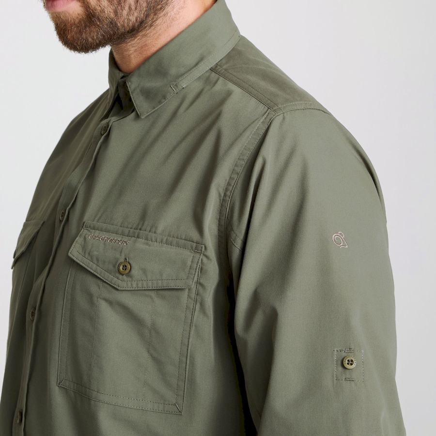 Craghoppers Kiwi Long Sleeved Skjorter Herre Dyb Grøn | JNI948LJ