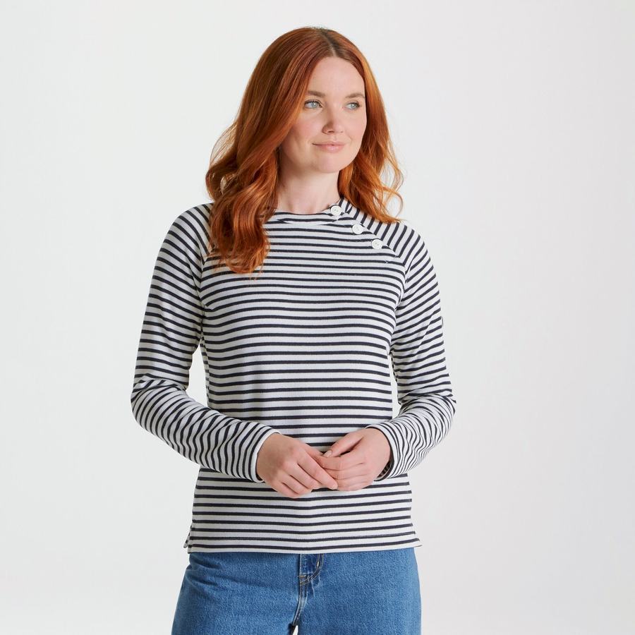 Craghoppers Neela Crew Neck Sweatshirts Dame Blå Mørkeblå Striber | KZN4885YQ