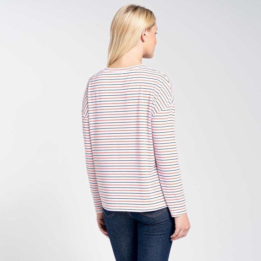 Craghoppers NosiLife Cora Long Sleeved T-shirts Dame Blå Mørkeblå Orange Striber | CDX8179RH
