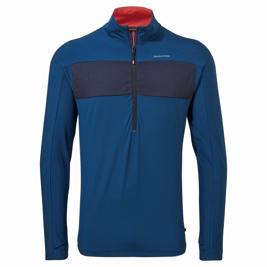 Craghoppers NosiLife Valens Half Zip T-shirts Herre Mørkeblå Blå | UCI5587HP